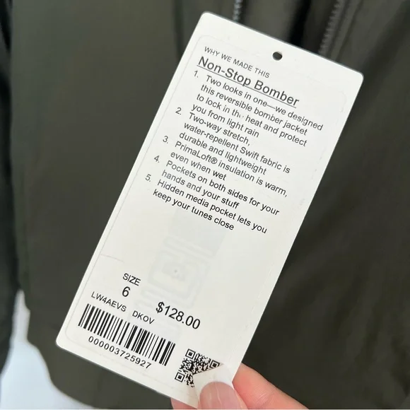 LULULEMON NON STOP BOMBER SIZE 6 DARK OLIVE REVERSIBLE JACKET - Picture 5 of 6